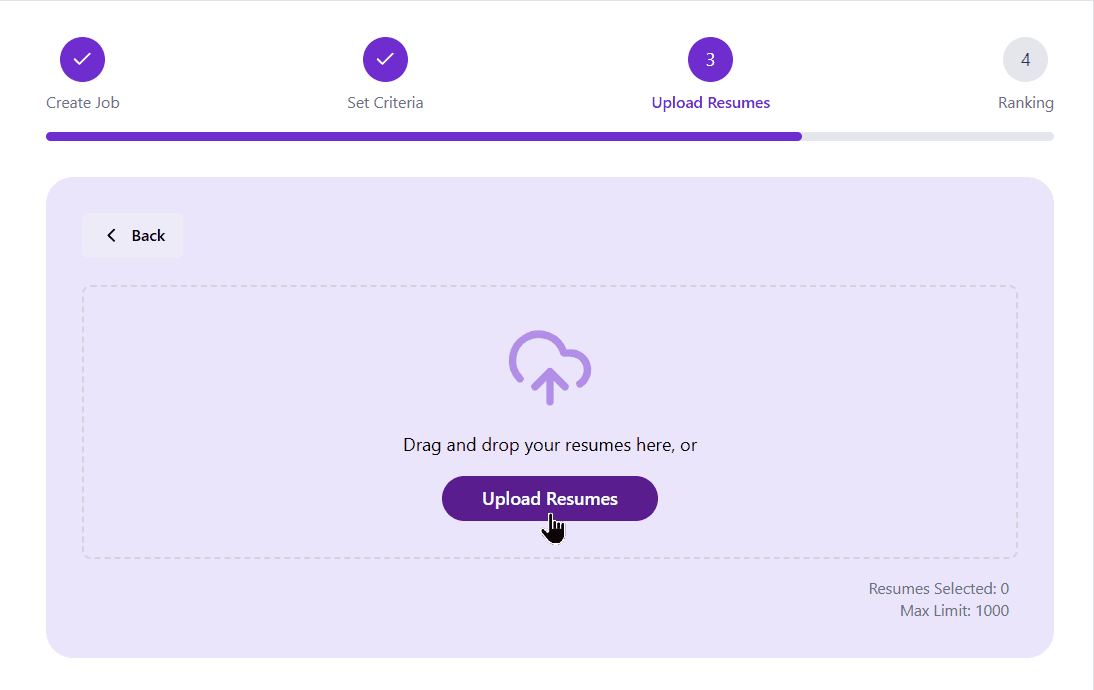 Step 3: 3. Upload Resumes — Resumes Ranker